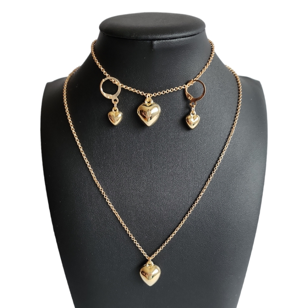 Gold Tone Necklace, Earrings & Bracelet 3 Pc Set